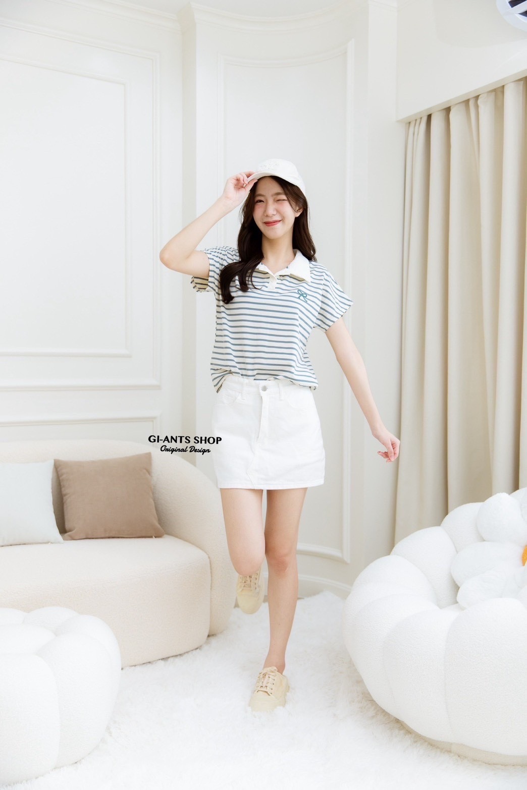 A99 🎀 Stripe Bow collar  Shirt 