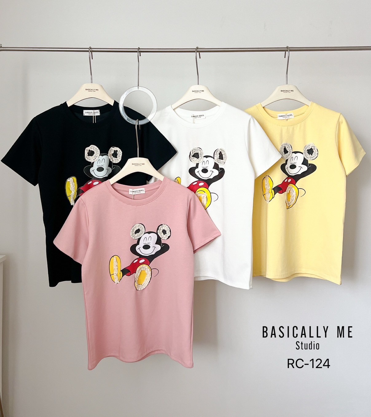 A17 🎀 MICKEY MOUSE Lace-Trim Tee – Korean Style Cute!