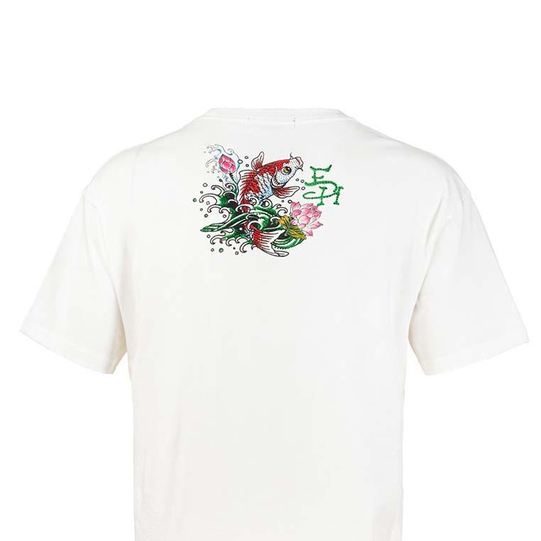 Ed Hardy Lotus & Koi Rhinestone Embroidered Tee