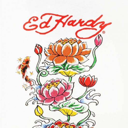 Ed Hardy Lotus & Koi Rhinestone Embroidered Tee