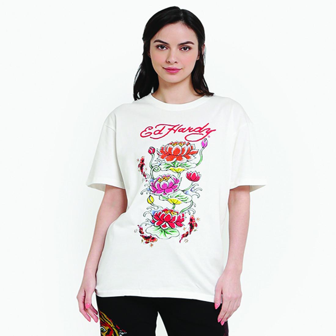 Ed Hardy Lotus & Koi Rhinestone Embroidered Tee