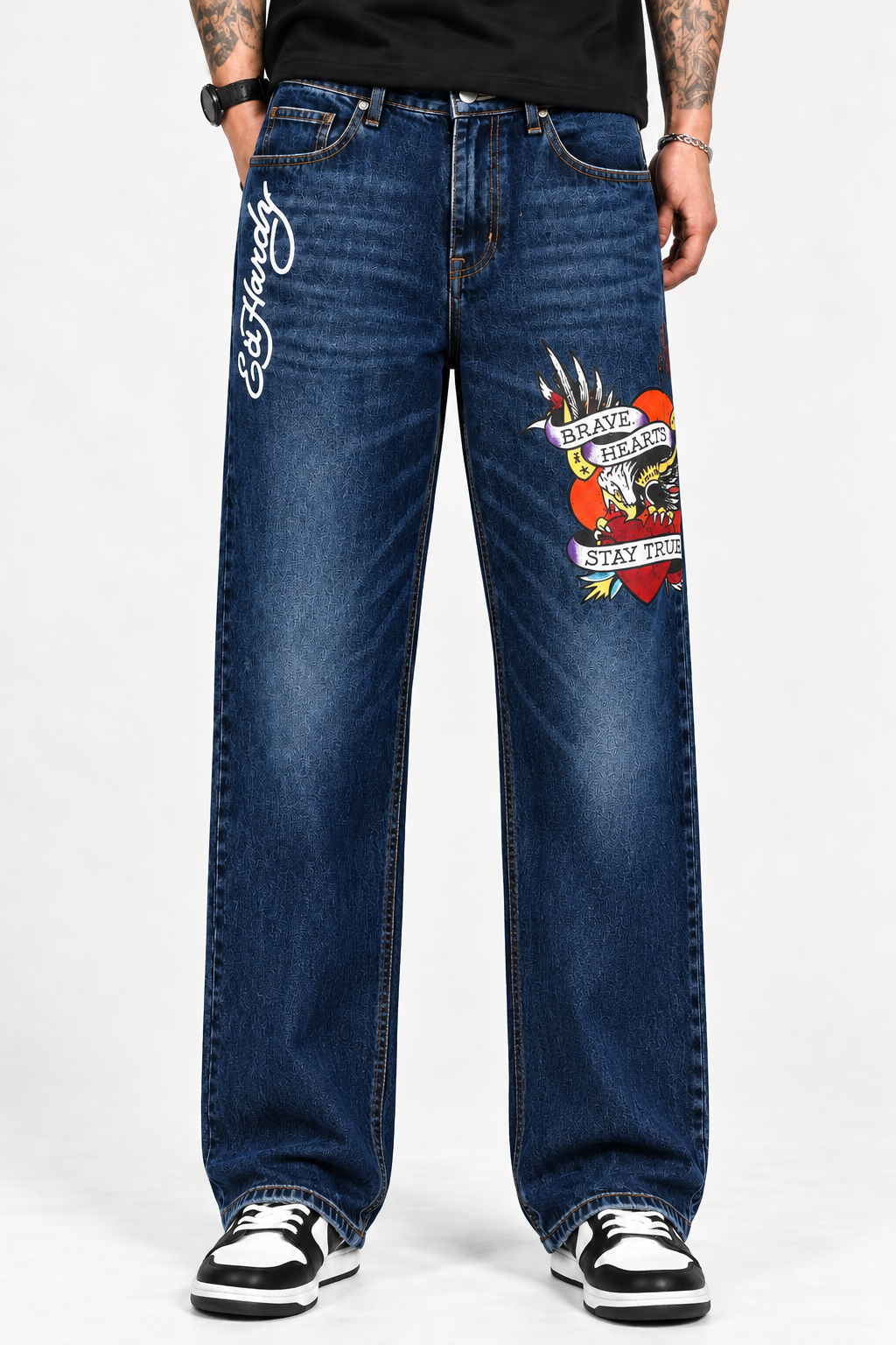 [LIMITED EDITION] Brave Heart Eagle Men Long Denim Jeans - Straight Cut
