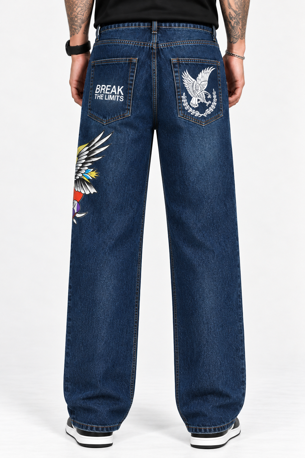 [LIMITED EDITION] Brave Heart Eagle Men Long Denim Jeans - Straight Cut