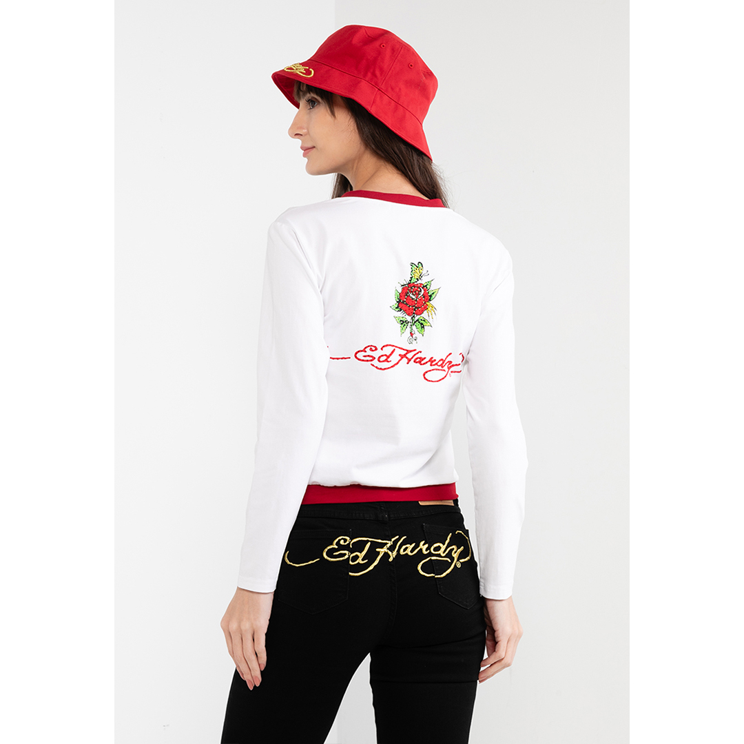 Butterfly Skull Long Sleeve Cropped Tee