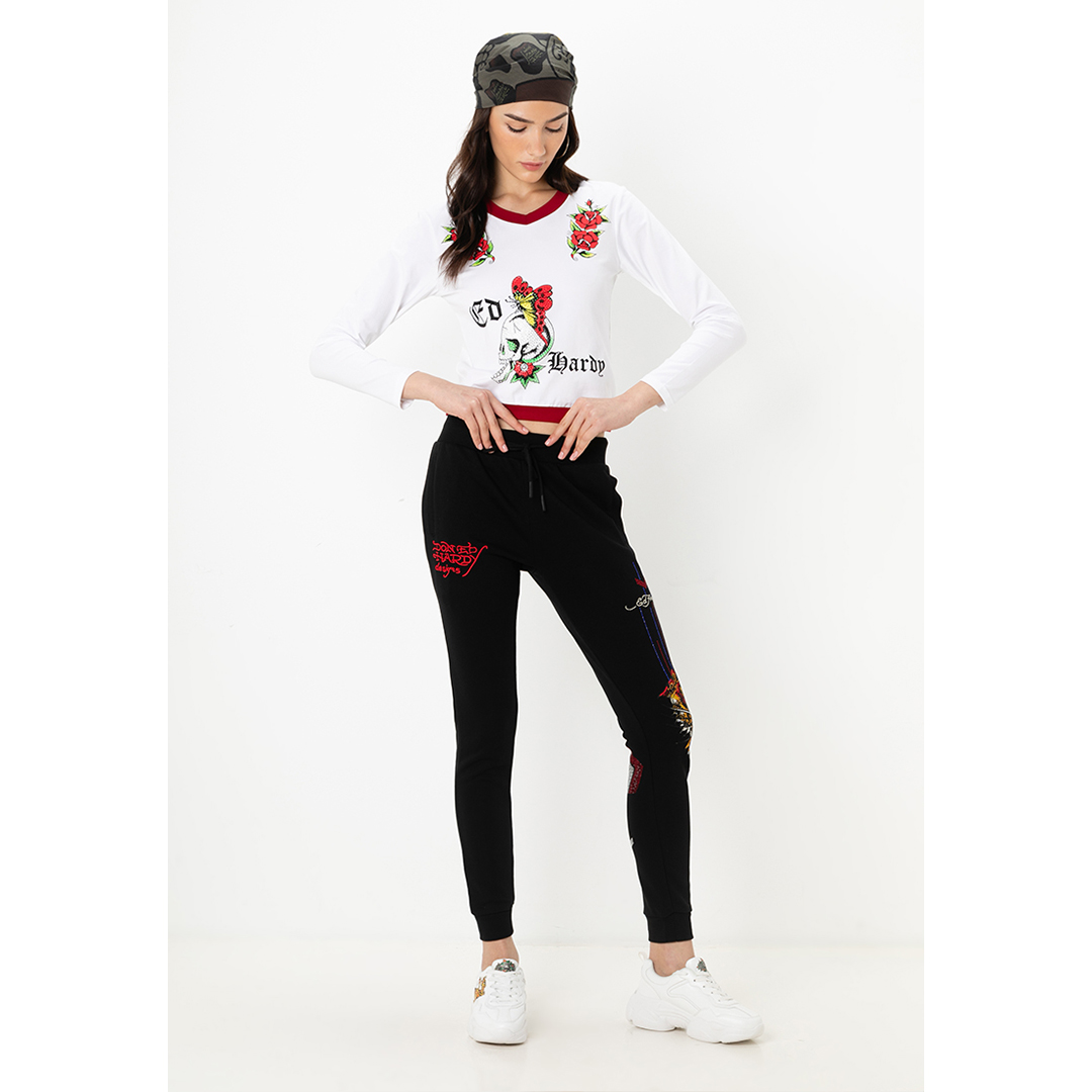 Butterfly Skull Long Sleeve Cropped Tee