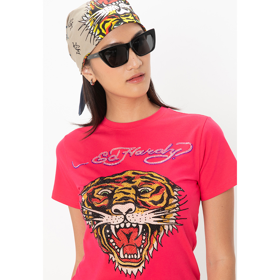 Premium Pink Tiger Short Sleeve Tee - Women-Ed Hardy Asia