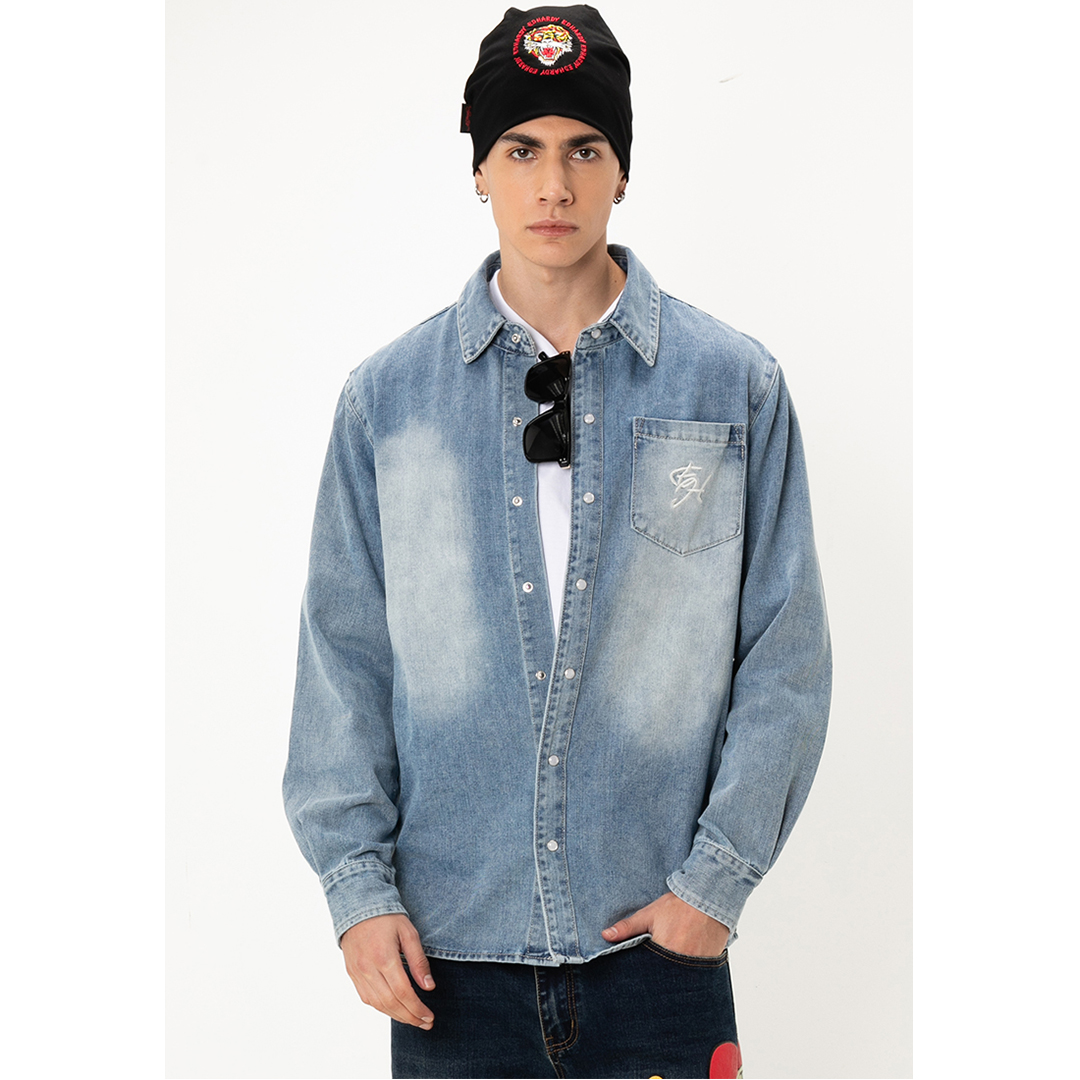 Classic Tiger Men Regular Denim Shirt-Ed Hardy Asia