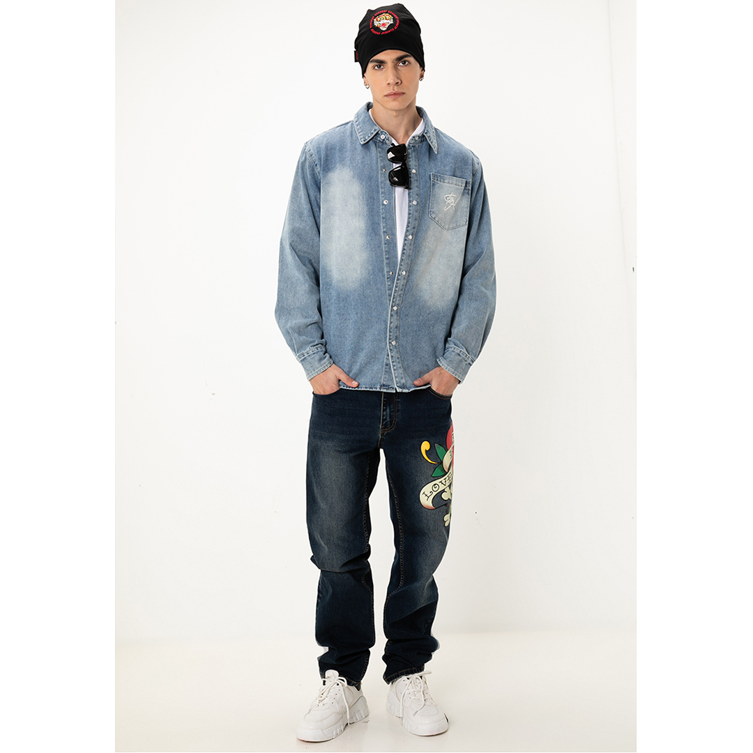 Classic Tiger Men Regular Denim Shirt-Ed Hardy Asia
