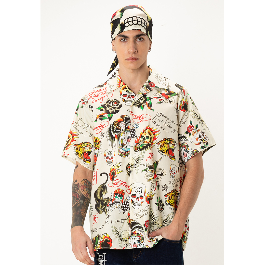 Signature Tattoos Full-Print Men Oversized Shirt-Ed Hardy Asia