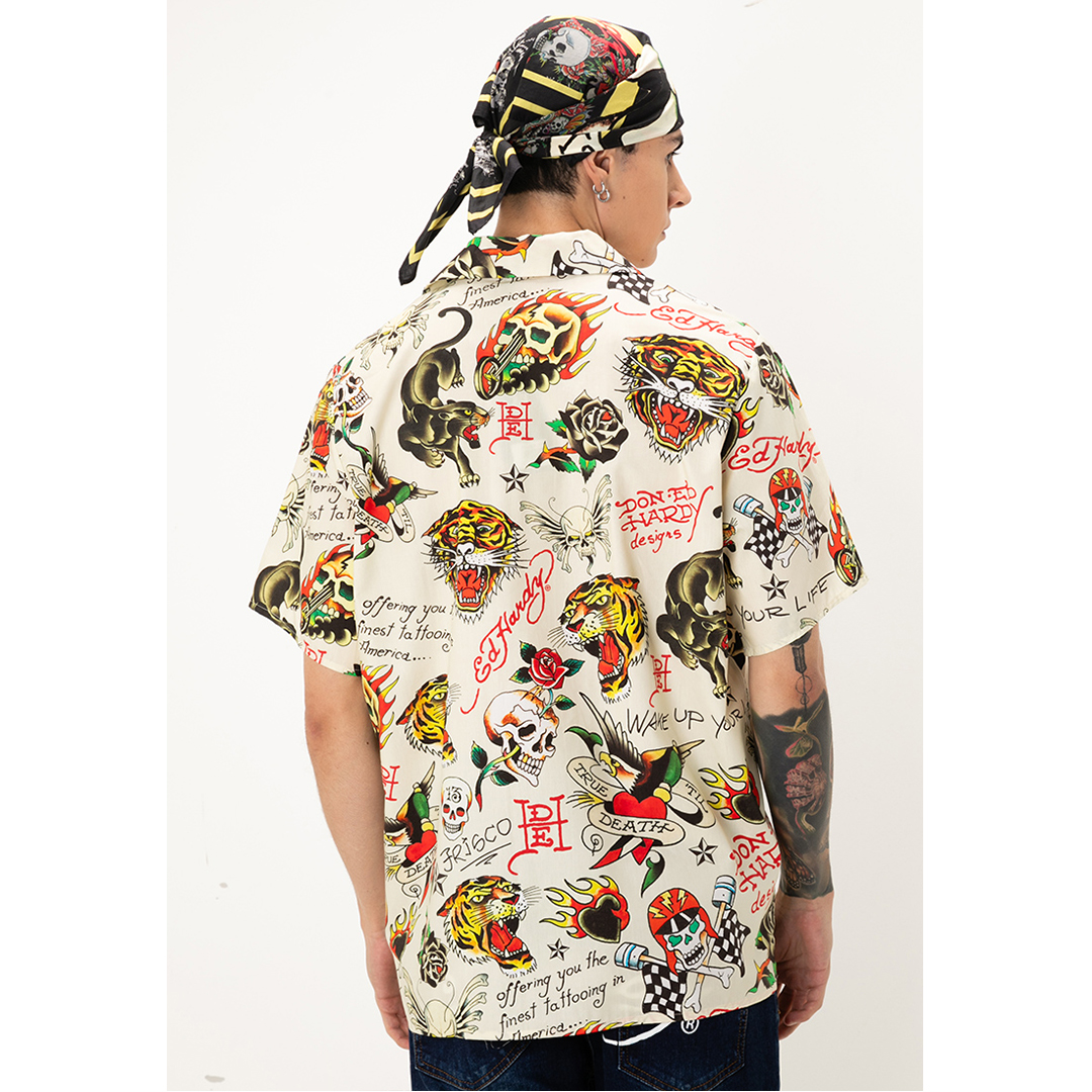 Signature Tattoos Full-Print Men Oversized Shirt-Ed Hardy Asia