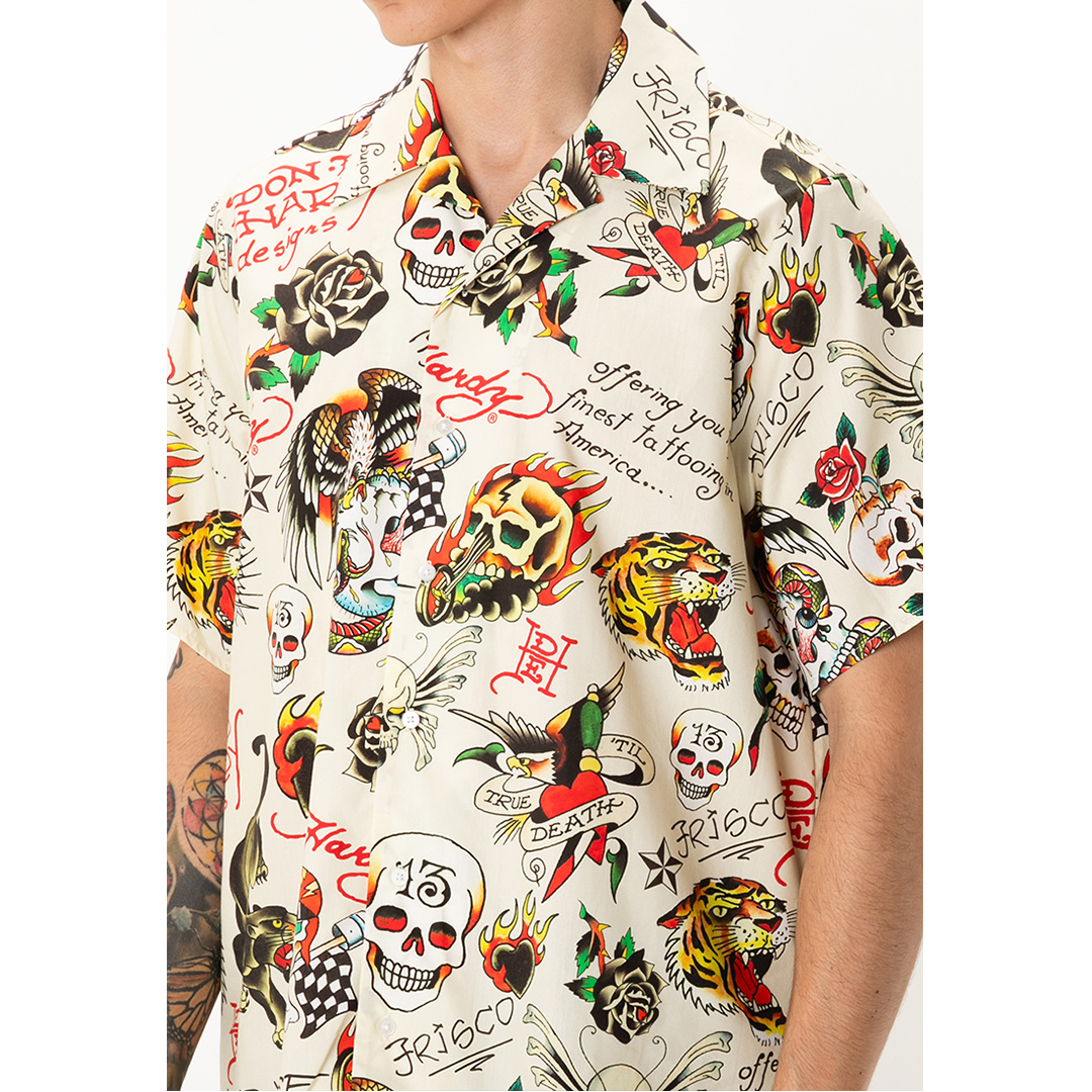 Signature Tattoos Full-Print Men Oversized Shirt-Ed Hardy Asia