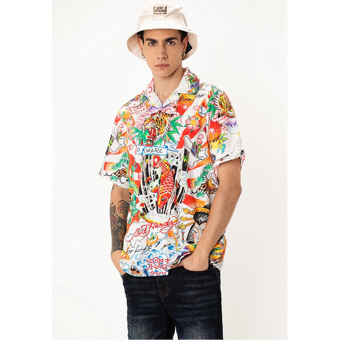 Japanese Tattoos Full-Print Men Oversized Shirt-Ed Hardy Asia
