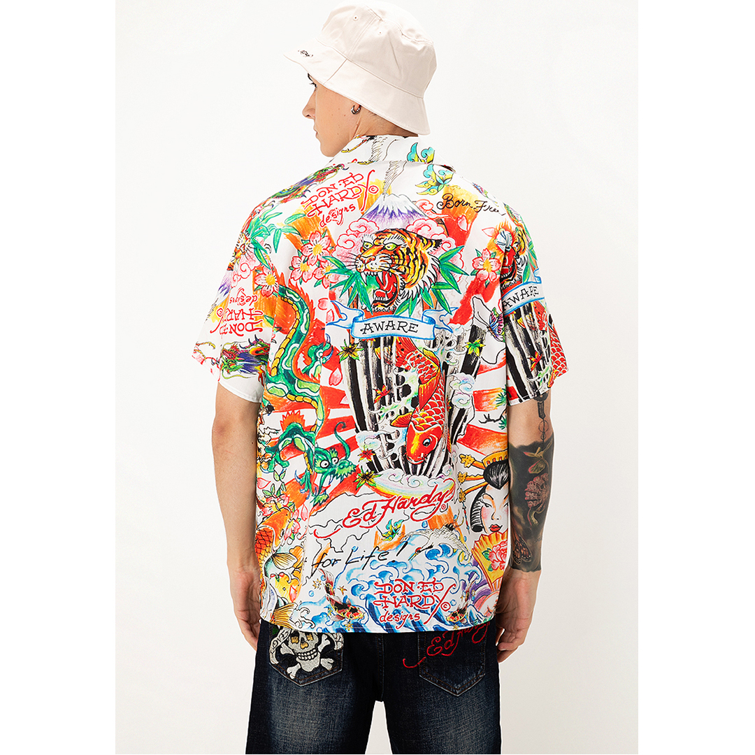 Japanese Tattoos Full-Print Men Oversized Shirt-Ed Hardy Asia