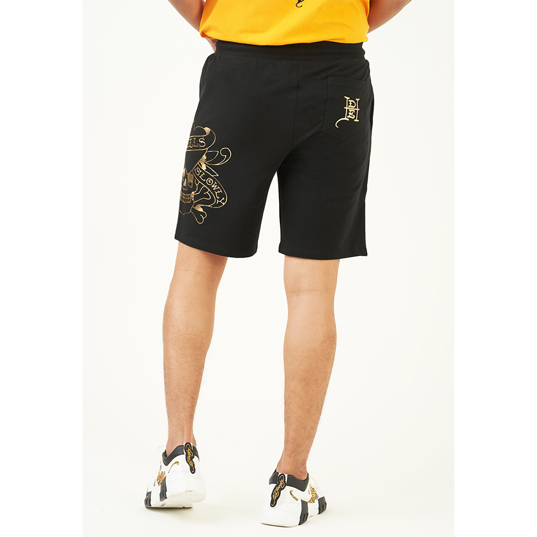 Men Golden L.K.S Skull Foil Print Short Pant-Ed Hardy Asia