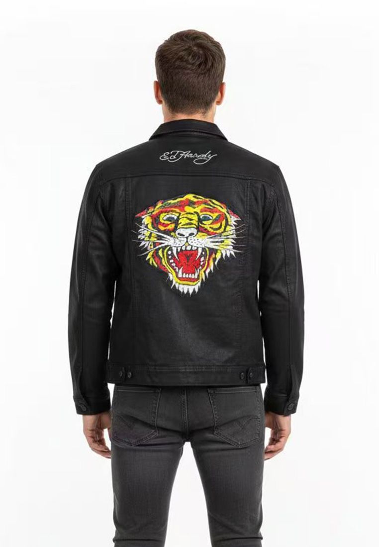 Ed Hardy Tiger Waxed Denim Jacket