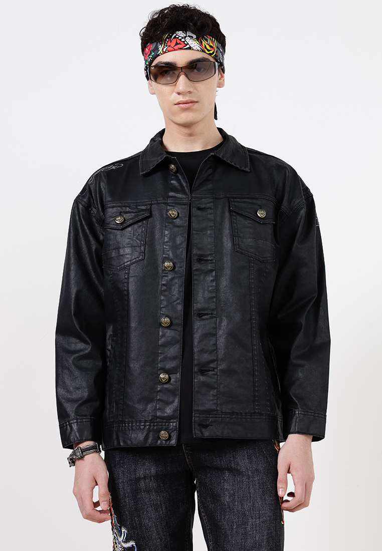 Ed Hardy Tiger Waxed Denim Jacket