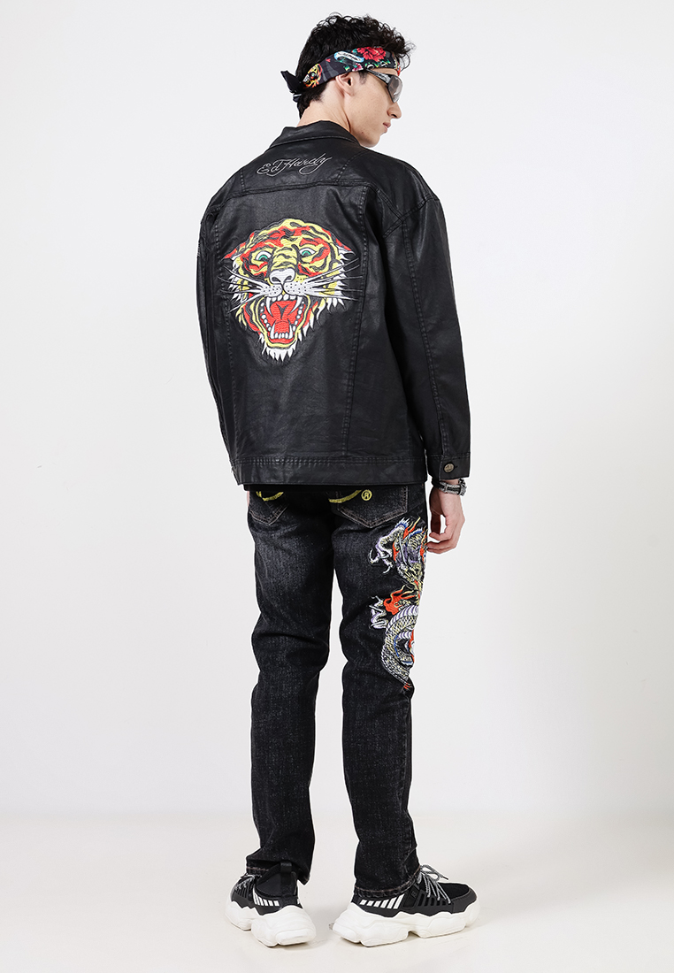 Ed Hardy Tiger Waxed Denim Jacket