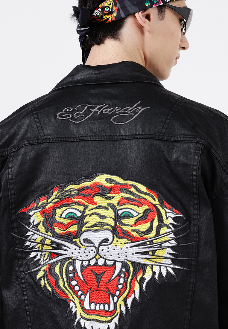 Ed Hardy Tiger Waxed Denim Jacket