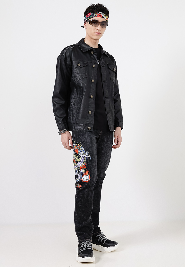 Ed Hardy Tiger Waxed Denim Jacket