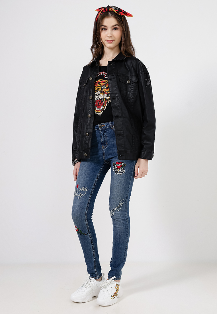 Ed Hardy Tiger Waxed Denim Jacket