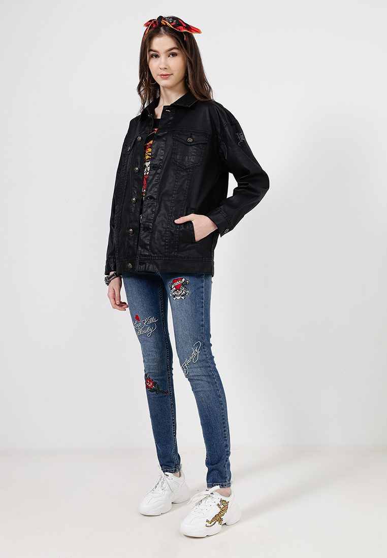 Ed Hardy Tiger Waxed Denim Jacket