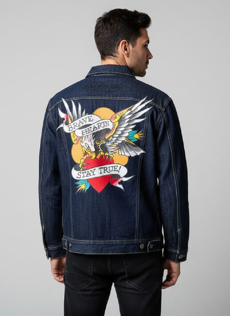 Ed Hardy Brave Hearts Eagle Denim Jacket 