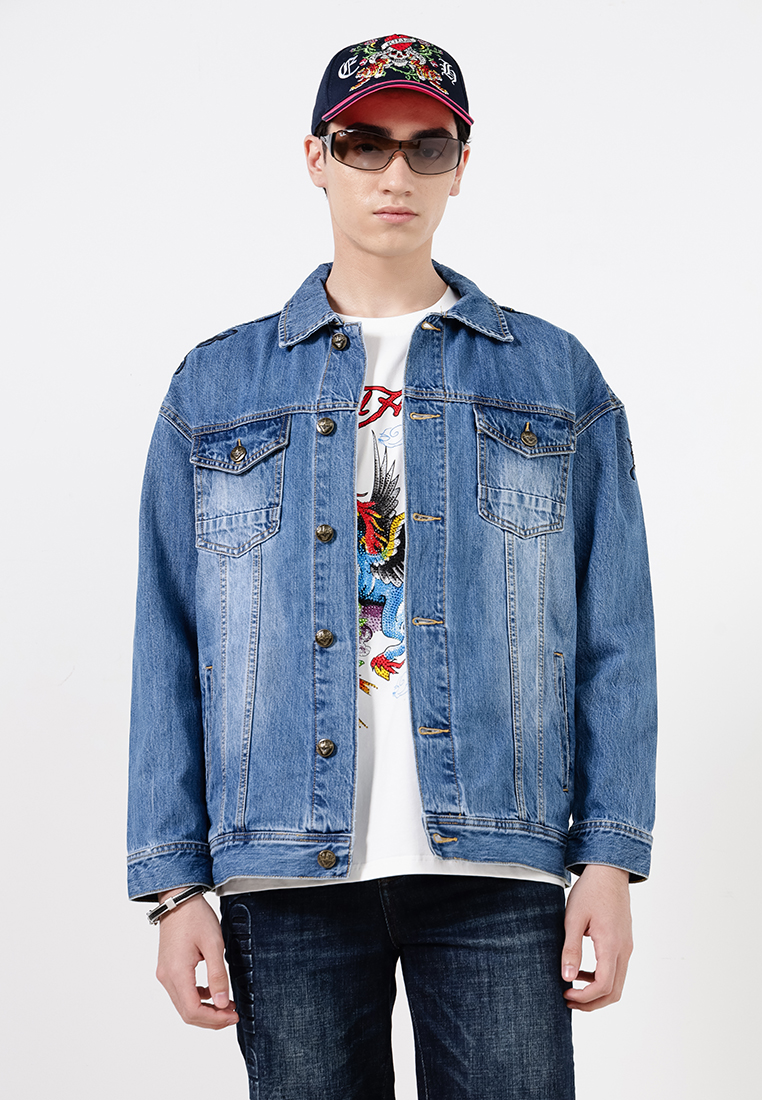 Ed Hardy Brave Hearts Eagle Denim Jacket 