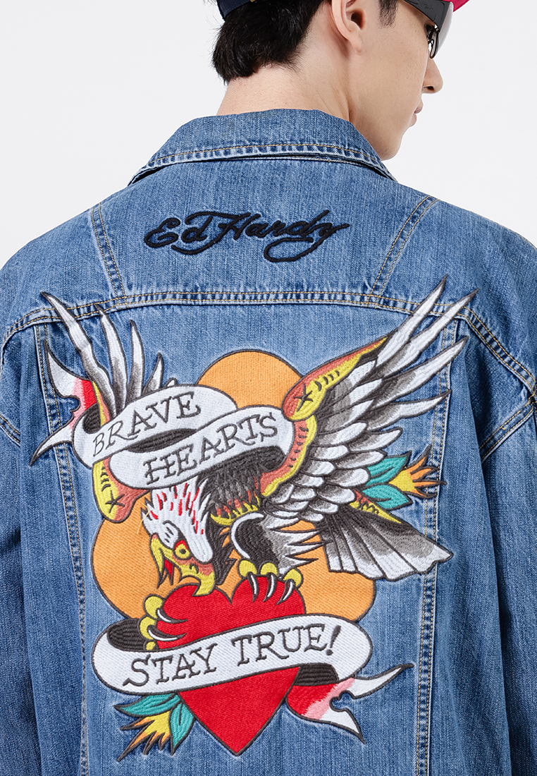 Ed Hardy Brave Hearts Eagle Denim Jacket 
