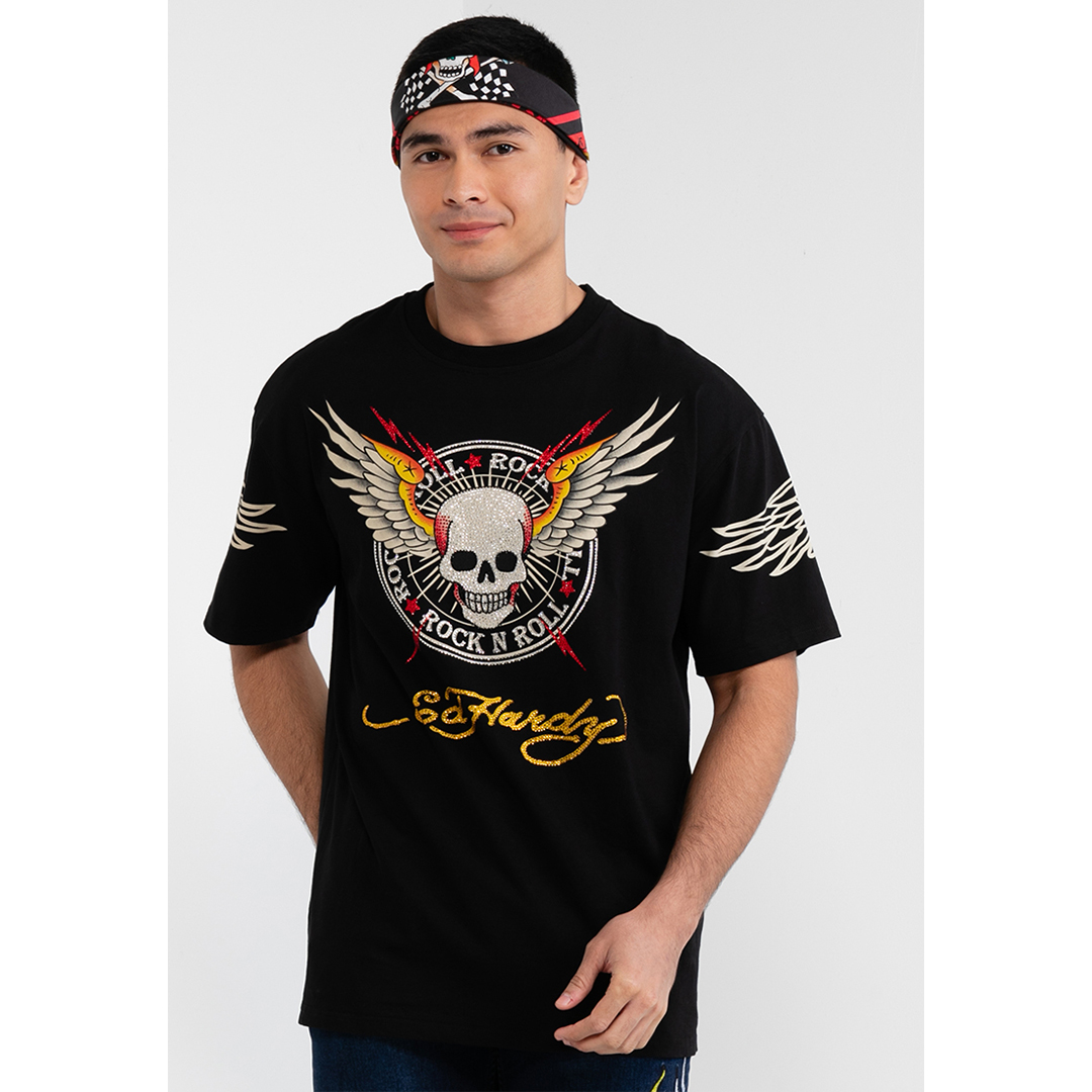 Rock & Roll Wings Skull Unisex Oversized Tee-Ed Hardy Asia