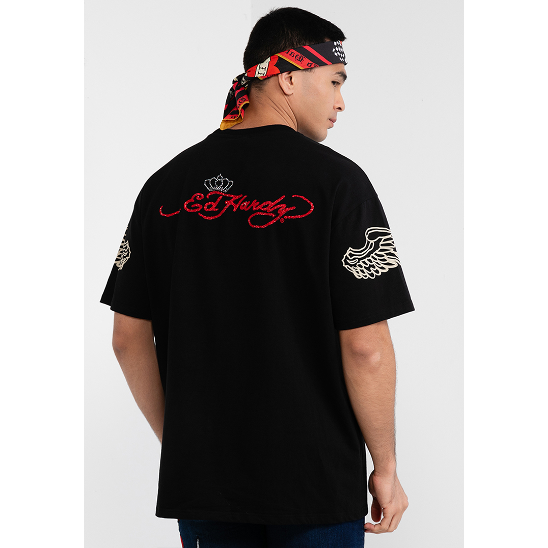 Rock & Roll Wings Skull Unisex Oversized Tee-Ed Hardy Asia