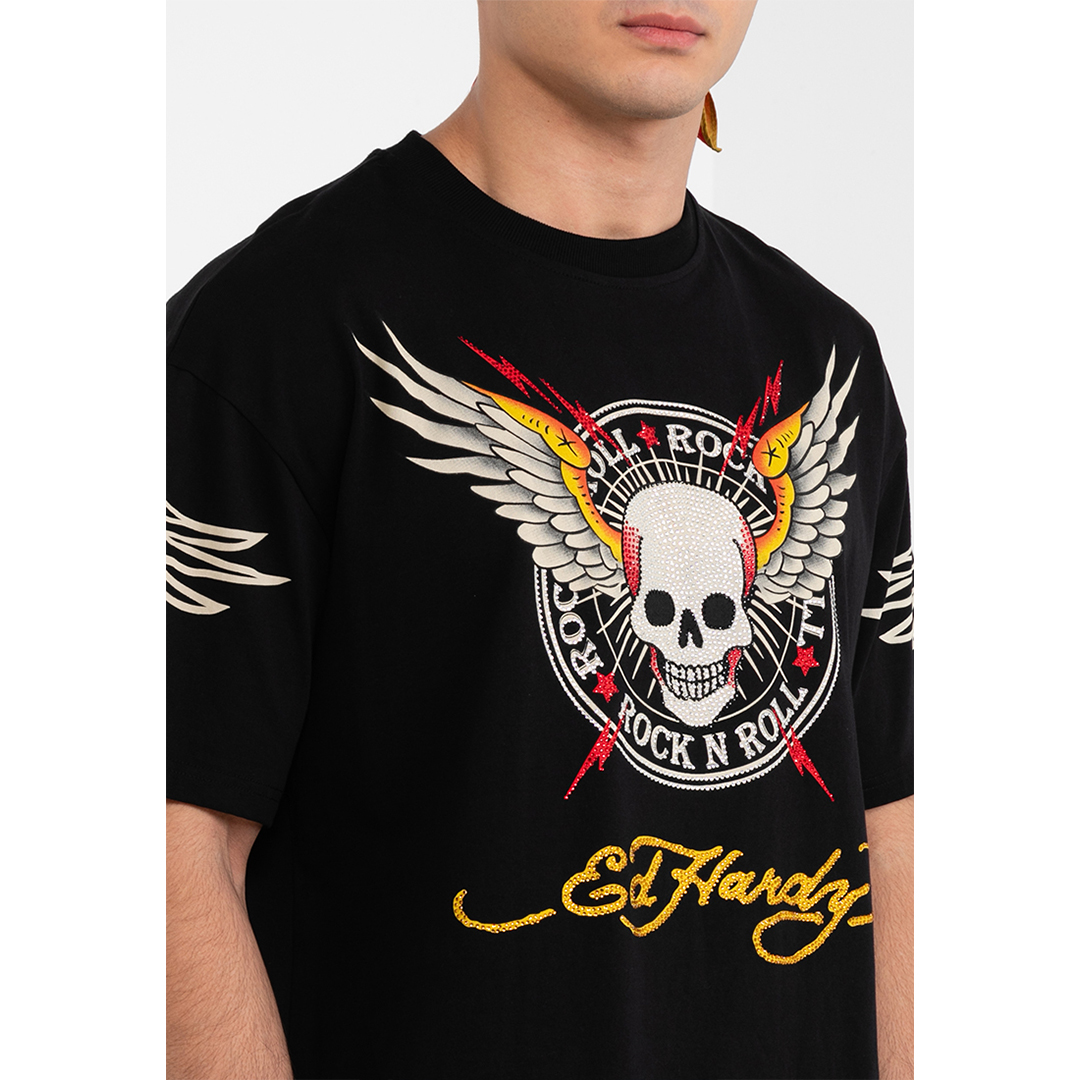 Rock & Roll Wings Skull Unisex Oversized Tee-Ed Hardy Asia