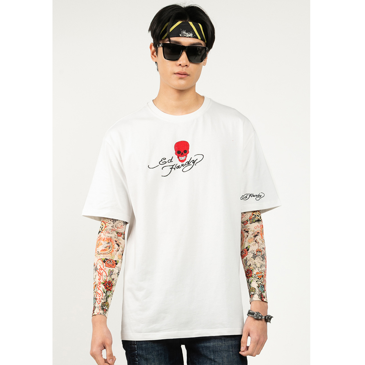 Ed Hardy Roses & Skull Oversized Tee