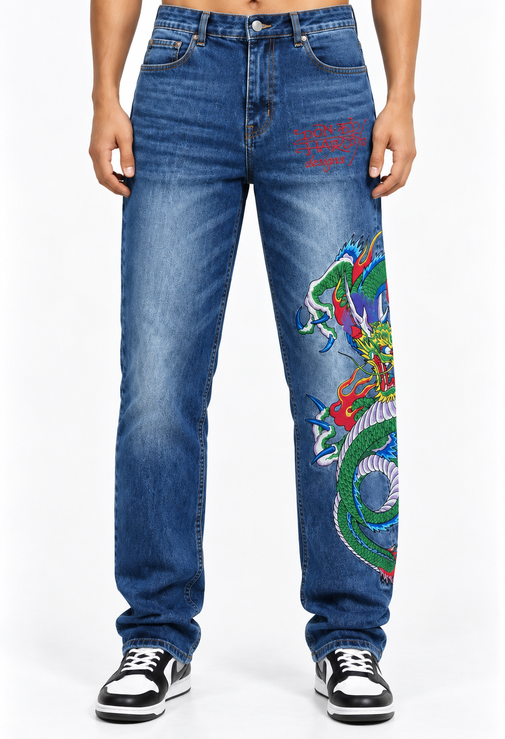 [LIMITED EDITION] Classic Dragon Men Long Denim Jeans - Slim Fit Cut