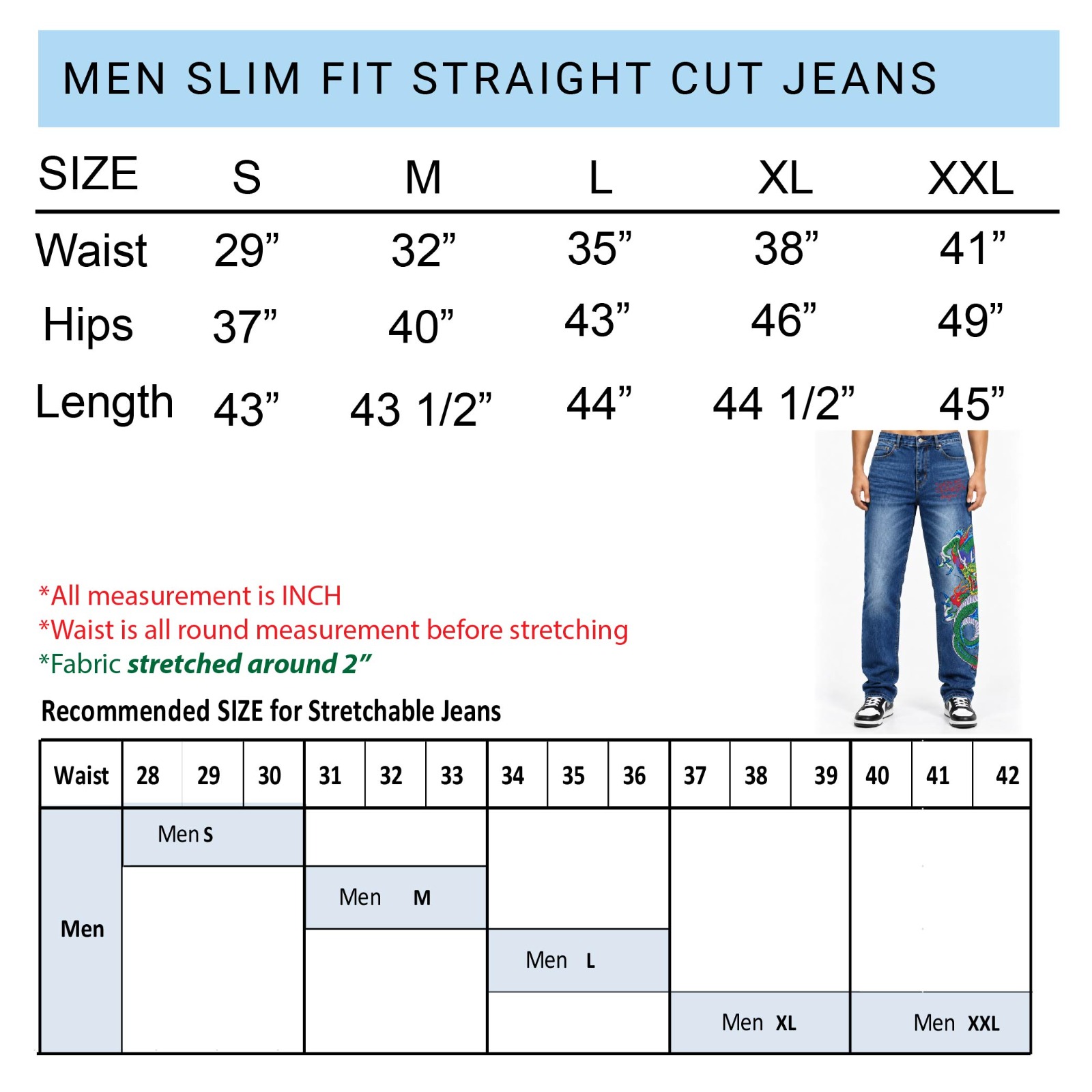 [LIMITED EDITION] Classic Dragon Men Long Denim Jeans - Slim Fit Cut