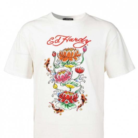 Ed Hardy Lotus & Koi Rhinestone Embroidered Tee