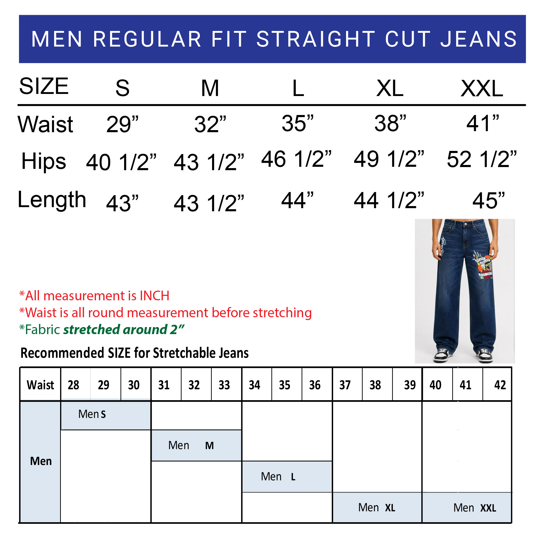 BraveHeart Eagle Men Long Denim Jeans