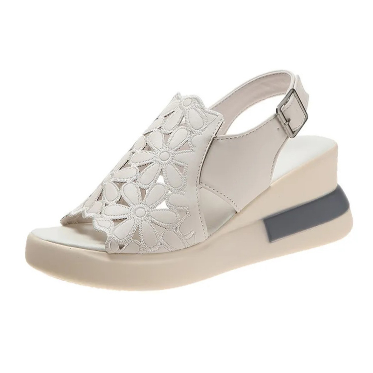 Healthy-foot صندل نسائي مفتوح من الأمام بكعب مائل، مع تصميم مفرغ على شكل زهور في الجزء العلوي، أنيق وعصري، ارتفاع الكعب 6.5 سم، مناسب بشكل خاص للاستخدام اليومي أو المواعدة