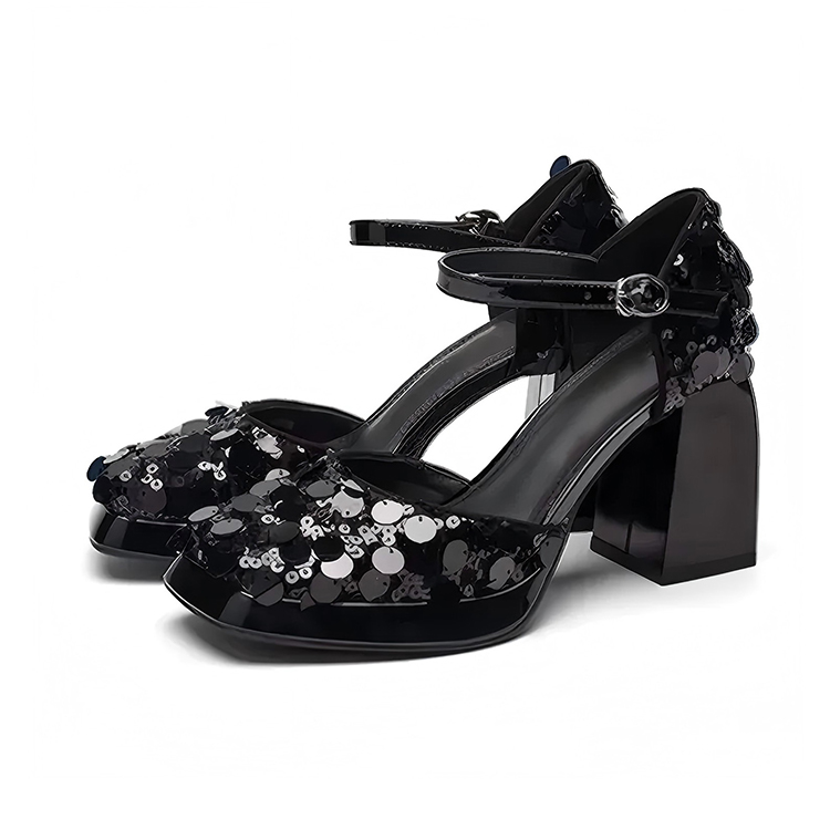 Healthy-foot حذاء كعب عالٍ للسيدات للمناسبات، مزيّن بترتر لامع، كعب بارتفاع 6 سم، أنيق وملفت للأنظار-healthy-foot