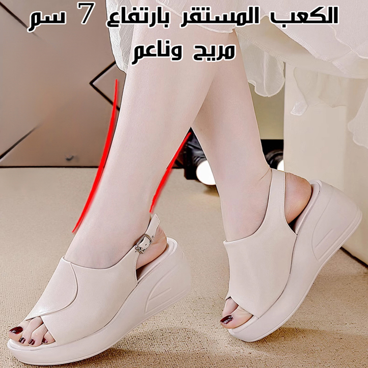 Healthy-foot صندل بكعب عريض مفتوح من الأمام مع زيادة ارتفاع 7 سم