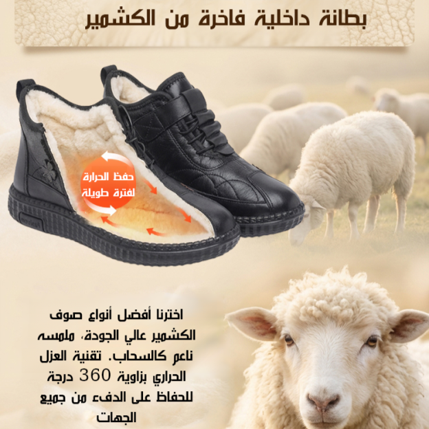 Healthy-foot حذاء مبطن بفرو ناعم من جلد الغنم الفاخر