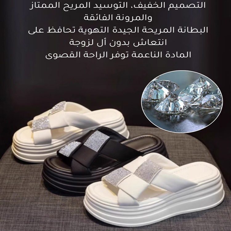 Healthy-foot   نعال نسائية بكعب سميك، مرصعة بالأحجار اللامعة، بتصميم شطرنجي عصري، مثالية للارتداء اليومي-healthy-foot