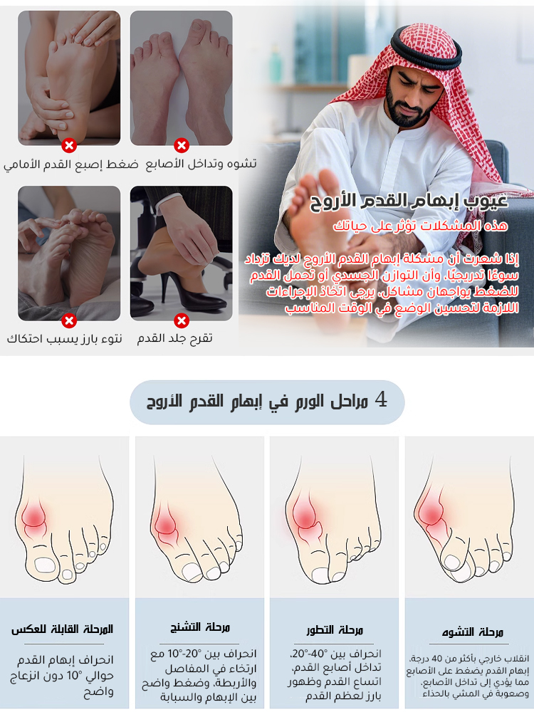 صورة توضح طريقة استخدام دعامة إبهام القدم الأروح