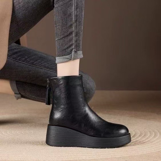 Healthy-foot حذاء مارتن نسائي من الجلد الأصلي، بتصميم سحاب خلفي، غير قابل للانزلاق ومقاوم للماء، أكثر ملاءمة لطقس الخريف والشتاء، ناعم ومريح، نمط متعدد الاستخدامات-healthy-foot