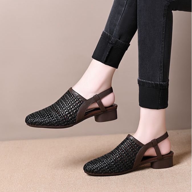 Healthy-foot  صندل نسائي مصنوع يدويًا بكعب سميك، ارتفاع الكعب 3 سم، بتصميم بسيط وأنيق، مناسب للارتداء اليومي أو التنقل-healthy-foot