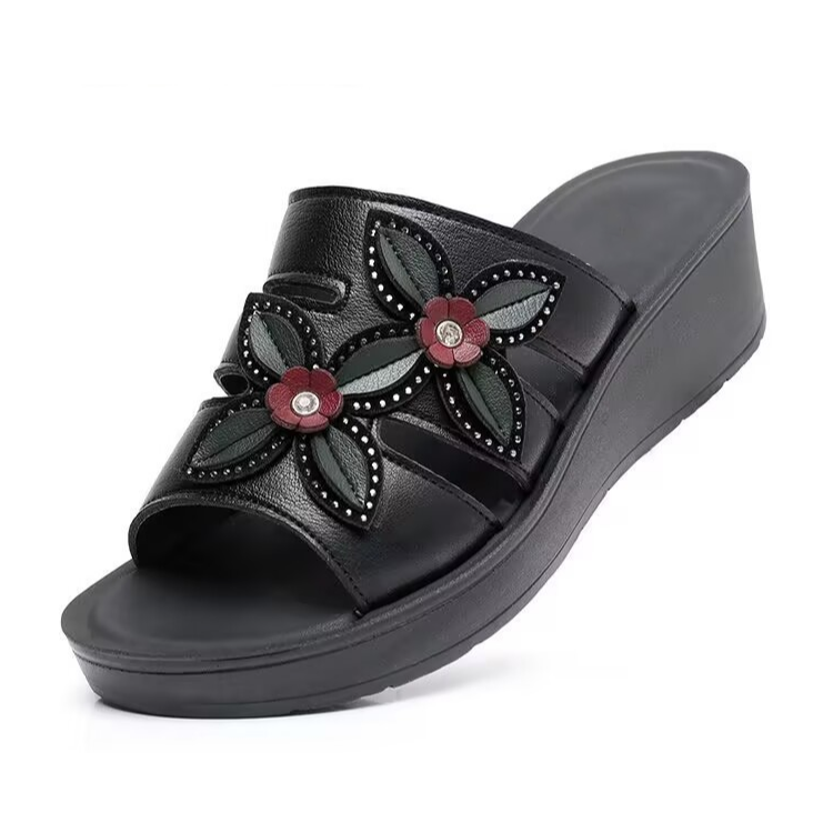 Healthy-foot (ضمان استرجاع في حالة الضيق) شبشب أمهات بكعب ويدج بتصميم كلاسيكي ومقاوم للانزلاق