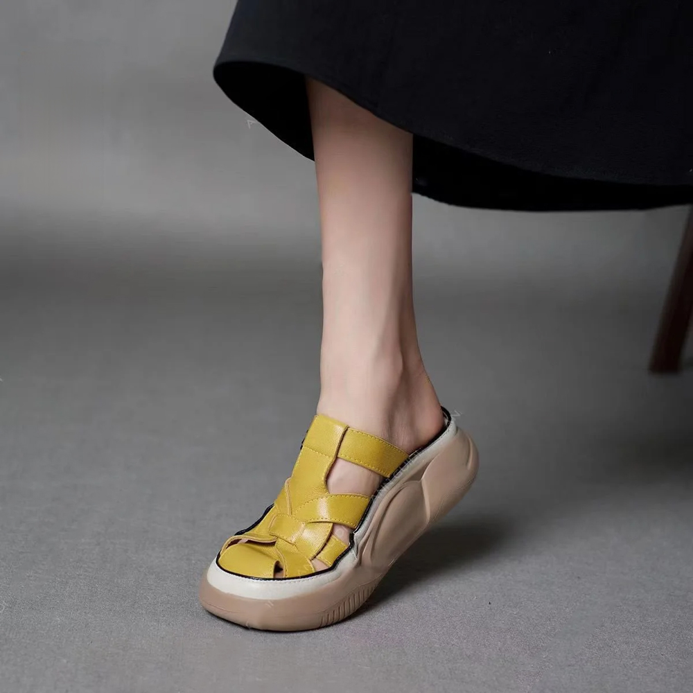 Healthy-foot صندل مجدول بفتحة للكعب للسيدات، مصمم لتحسين خط الساق وزيادة الطول بمقدار 5 سم بشكل بصري. نعل ناعم ومريح يسمح بالوقوف لفترات طويلة دون تعب، مثالي للاستخدام اليومي والتنقل-healthy-foot