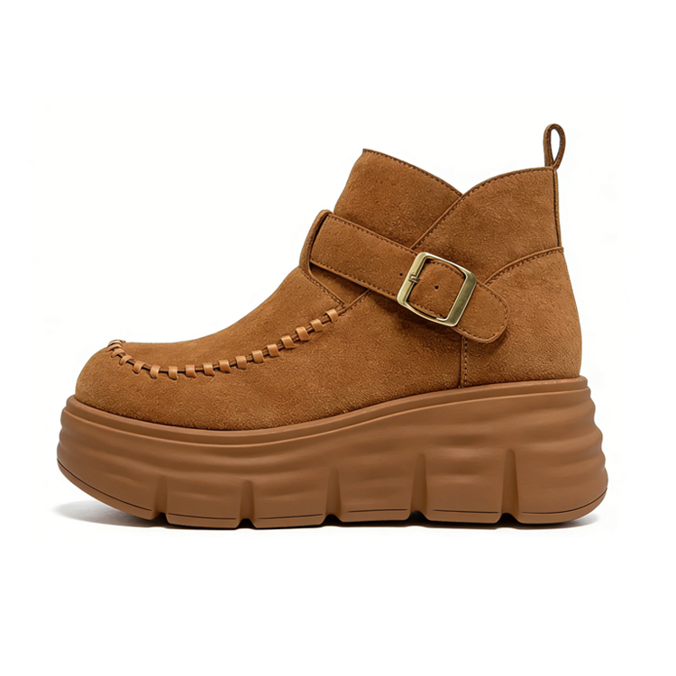 Healthy-foot  حذاء نسائي عصري بكعب سميك، مبطن بالفرو، ارتفاع الكعب 7 سم، مثالي للخروج في فصل الشتاء