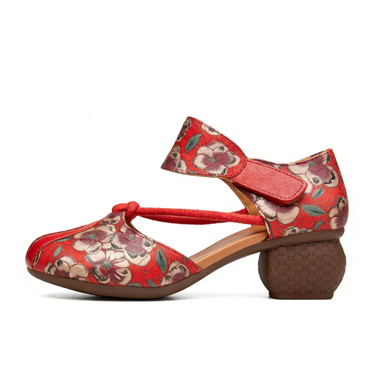 Healthy-foot  كعب متوسط للأمهات، كعب 5 سم، نعل ناعم يجعل المشي مريحًا، مزين بتطريز زهري أنيق، مثالي للخروج اليومي