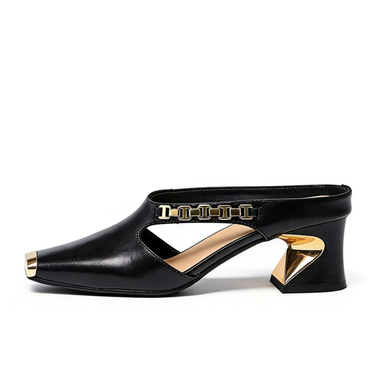 Healthy-foot حذاء نسائي فرنسي الصنع ذو مقدمة مربعة وكعب مفتوح من الجلد اللامع وكعب عالٍ 5 سم، تصميم مقدمة معدنية، بسيط وأنيق، مناسب أكثر للخروجات اليومية أو ارتداء المكتب