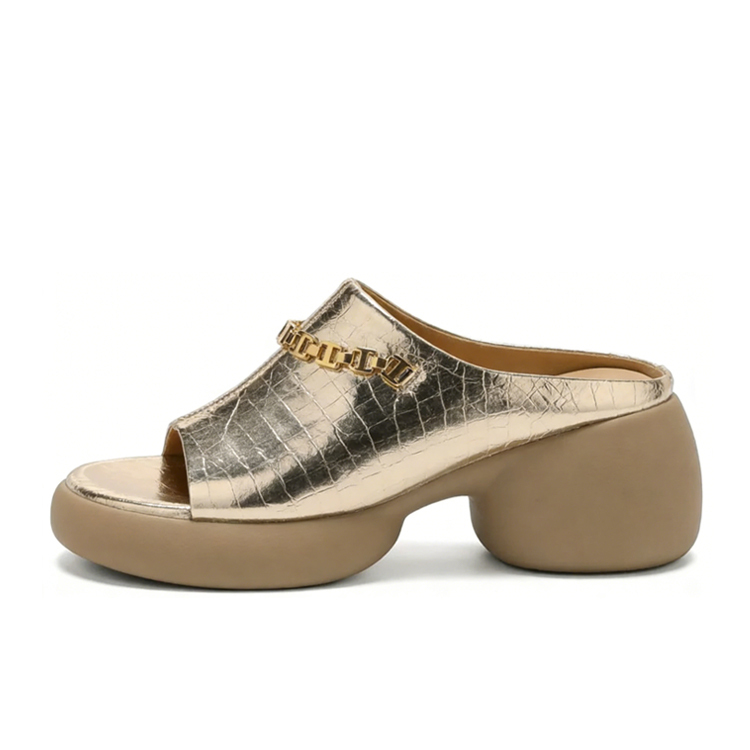 Healthy-foot صندل نسائي مفتوح المقدمة بكعب سميك 7 سم، بتصميم لامع مناسب للارتداء اليومي